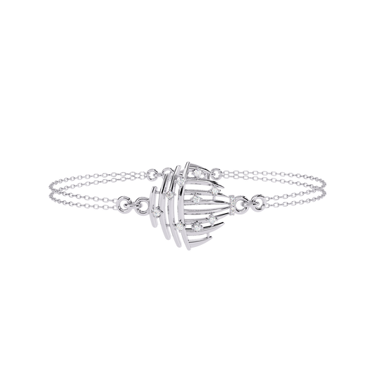 0.1 CTW sculptural fan round diamond double-chain bracelet in White Gold, front-facing flat view – Lunéa Paris