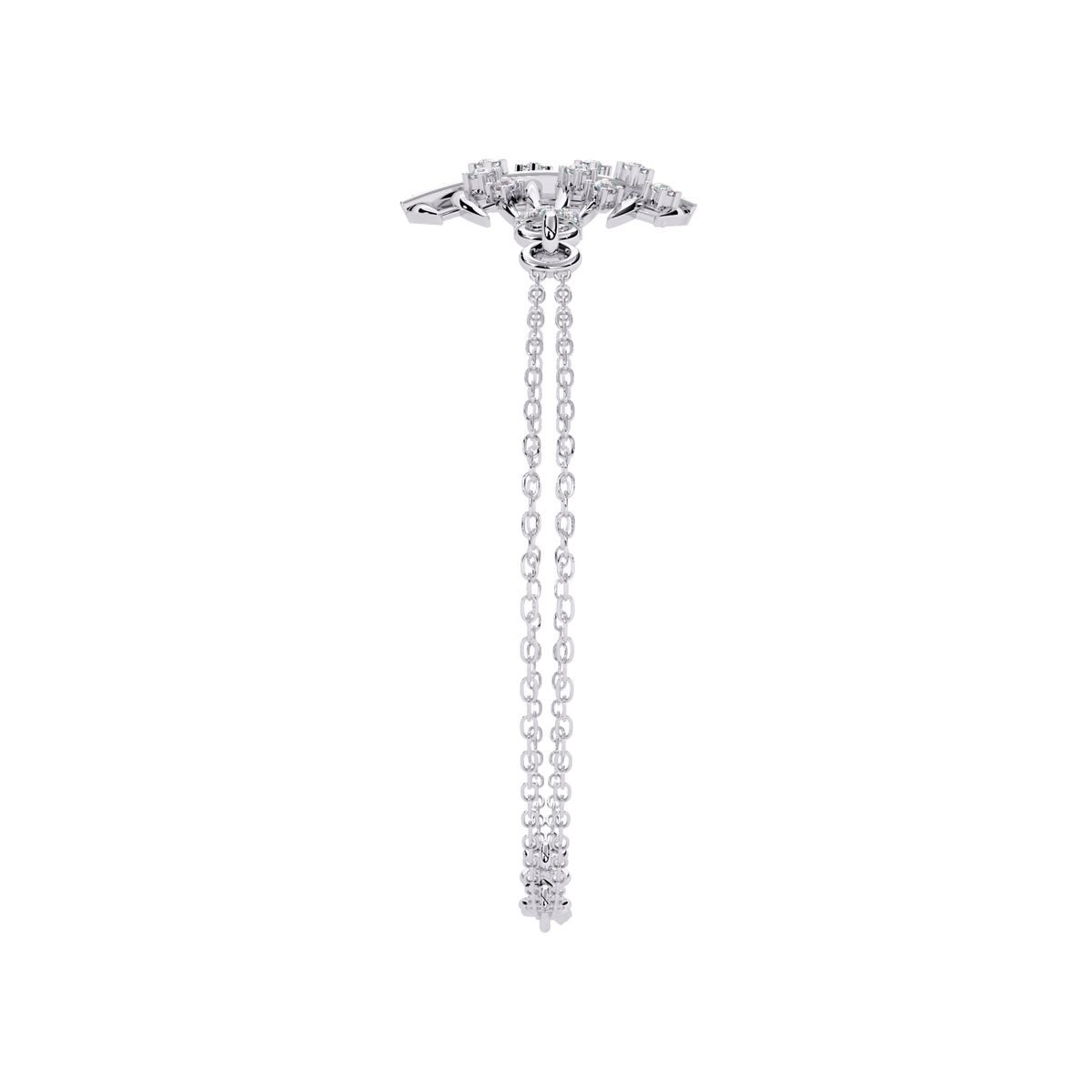 0.1 CTW sculptural fan round diamond double-chain bracelet in White Gold, narrow side profile – Lunéa Paris