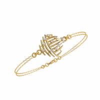 0.1 CTW sculptural fan round diamond double-chain bracelet in Yellow Gold, angled view – Lunéa Paris