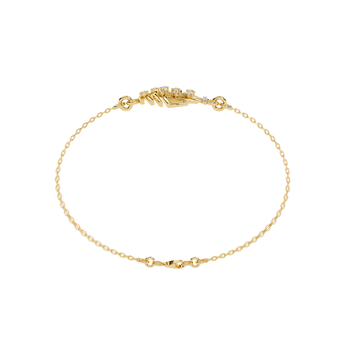 0.1 CTW sculptural fan round diamond double-chain bracelet in Yellow Gold, circular profile view – Lunéa Paris