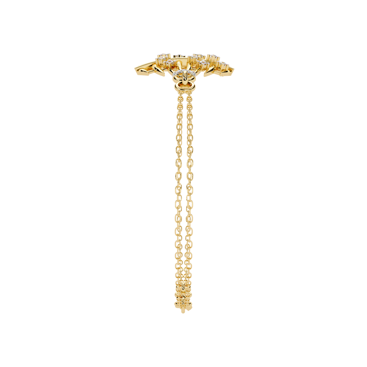 0.1 CTW sculptural fan round diamond double-chain bracelet in Yellow Gold, narrow side profile – Lunéa Paris