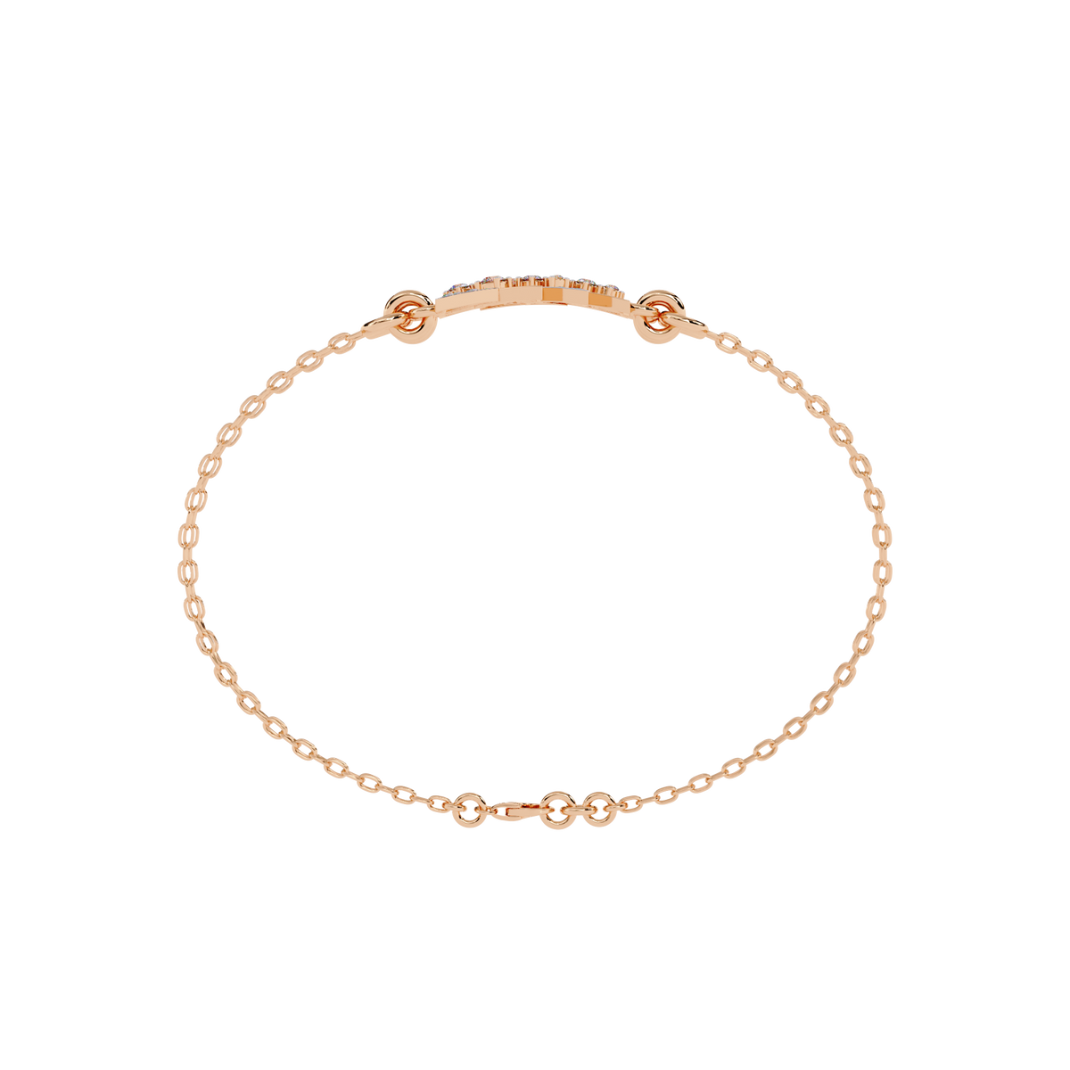 0.3 CTW geometric triangle pavé round diamond double-chain bracelet in Rose Gold, circular profile view – Lunéa Paris