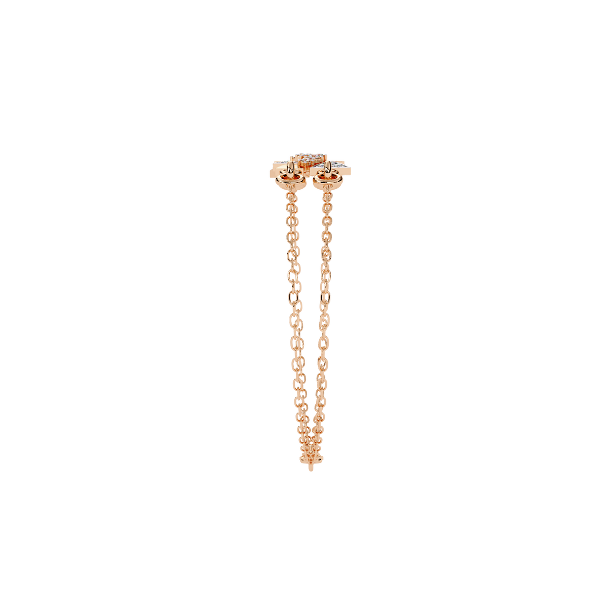 0.3 CTW geometric triangle pavé round diamond double-chain bracelet in Rose Gold, narrow side profile – Lunéa Paris