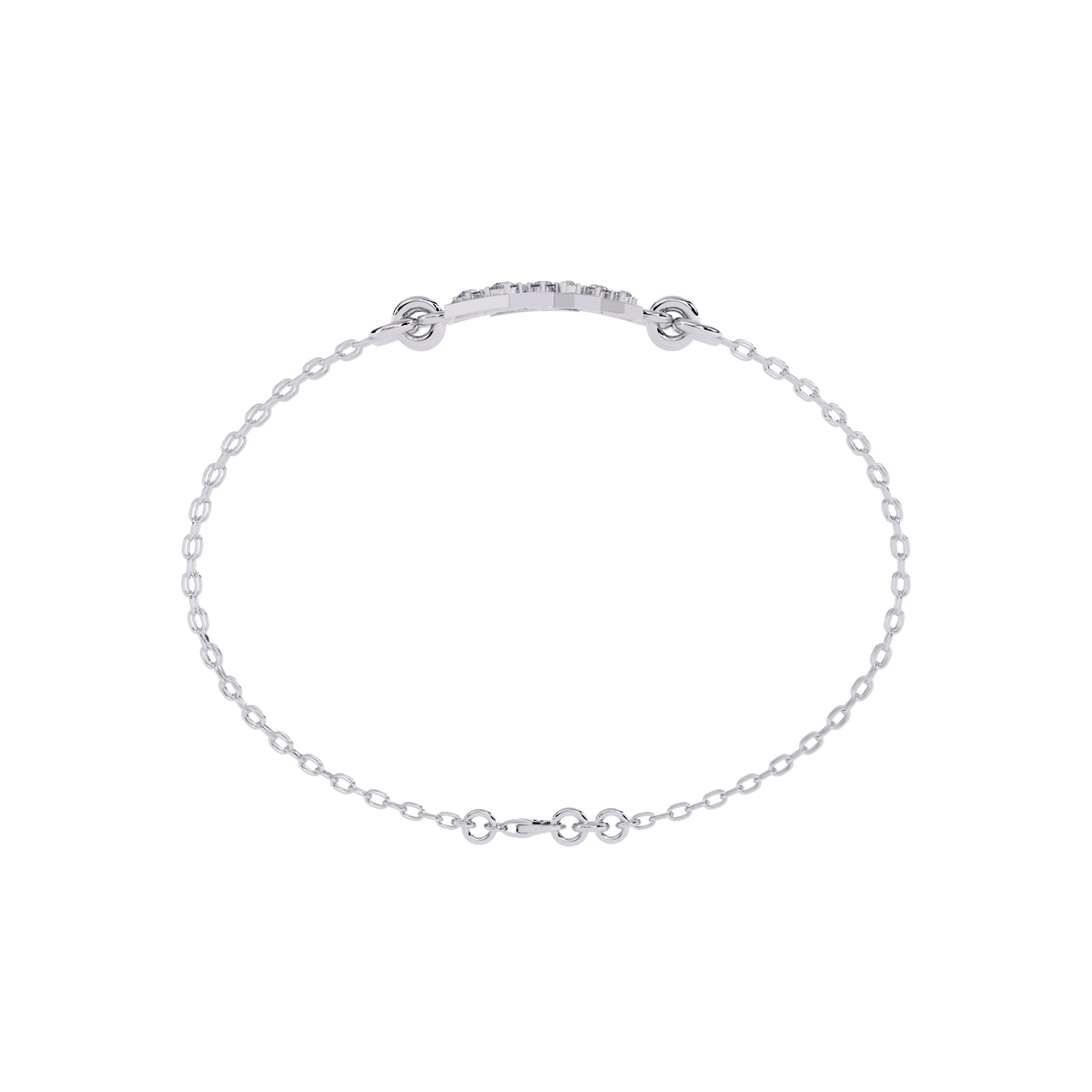 0.3 CTW geometric triangle pavé round diamond double-chain bracelet in White Gold, circular profile view – Lunéa Paris