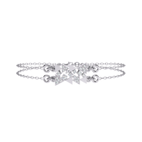 0.3 CTW geometric triangle pavé round diamond double-chain bracelet in White Gold, front-facing flat view – Lunéa Paris