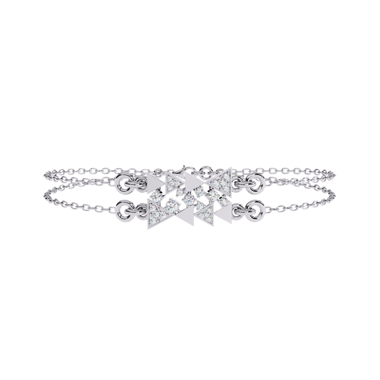0.3 CTW geometric triangle pavé round diamond double-chain bracelet in White Gold, front-facing flat view – Lunéa Paris