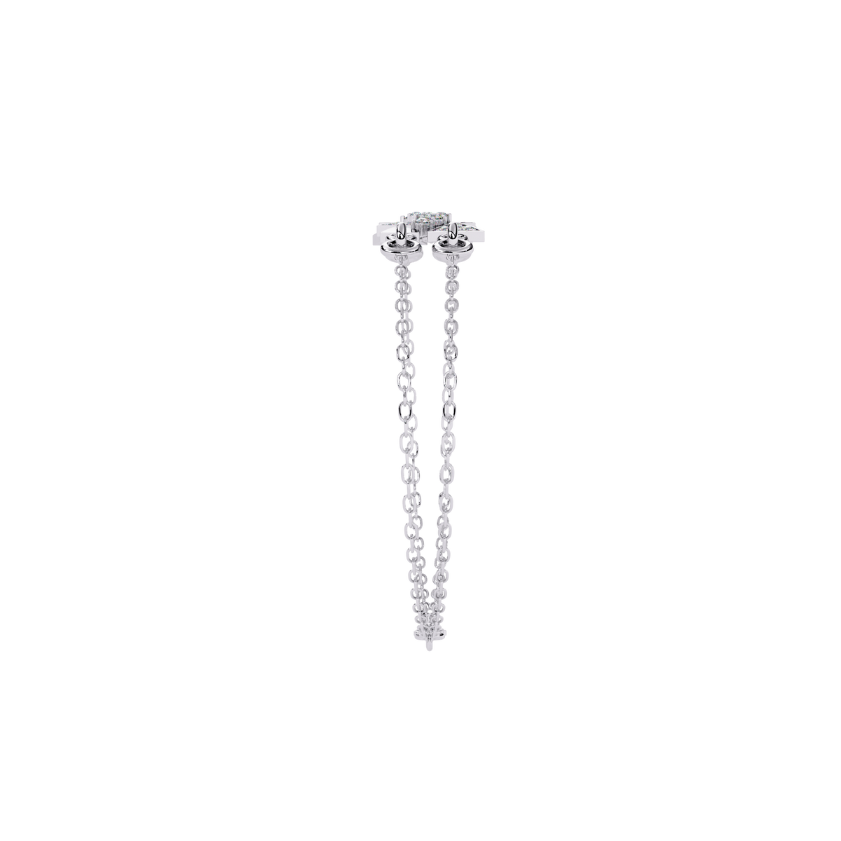 0.3 CTW geometric triangle pavé round diamond double-chain bracelet in White Gold, narrow side profile – Lunéa Paris
