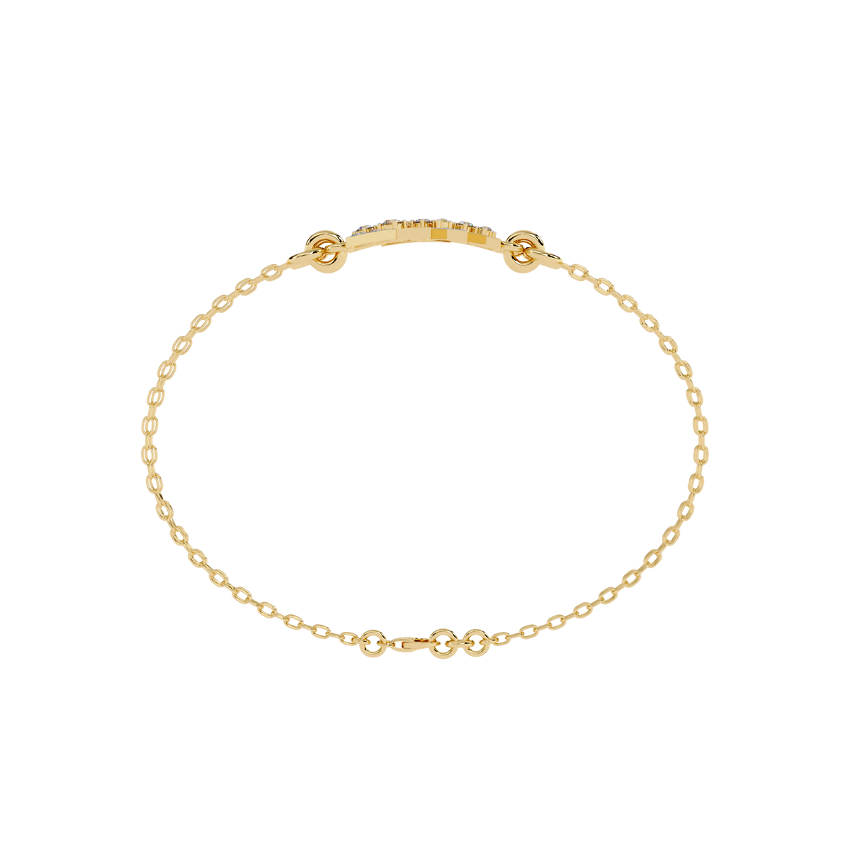 0.3 CTW geometric triangle pavé round diamond double-chain bracelet in Yellow Gold, circular profile view – Lunéa Paris