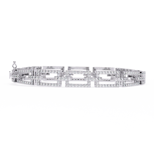 2.3 CTW pavé rectangular openwork round diamond bangle in White Gold, front-facing flat view – Lunéa Paris