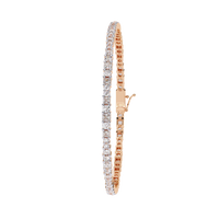 Round and princess-cut lab-grown diamond tennis bracelet in Rose Gold, upright side profile – Lunéa Paris