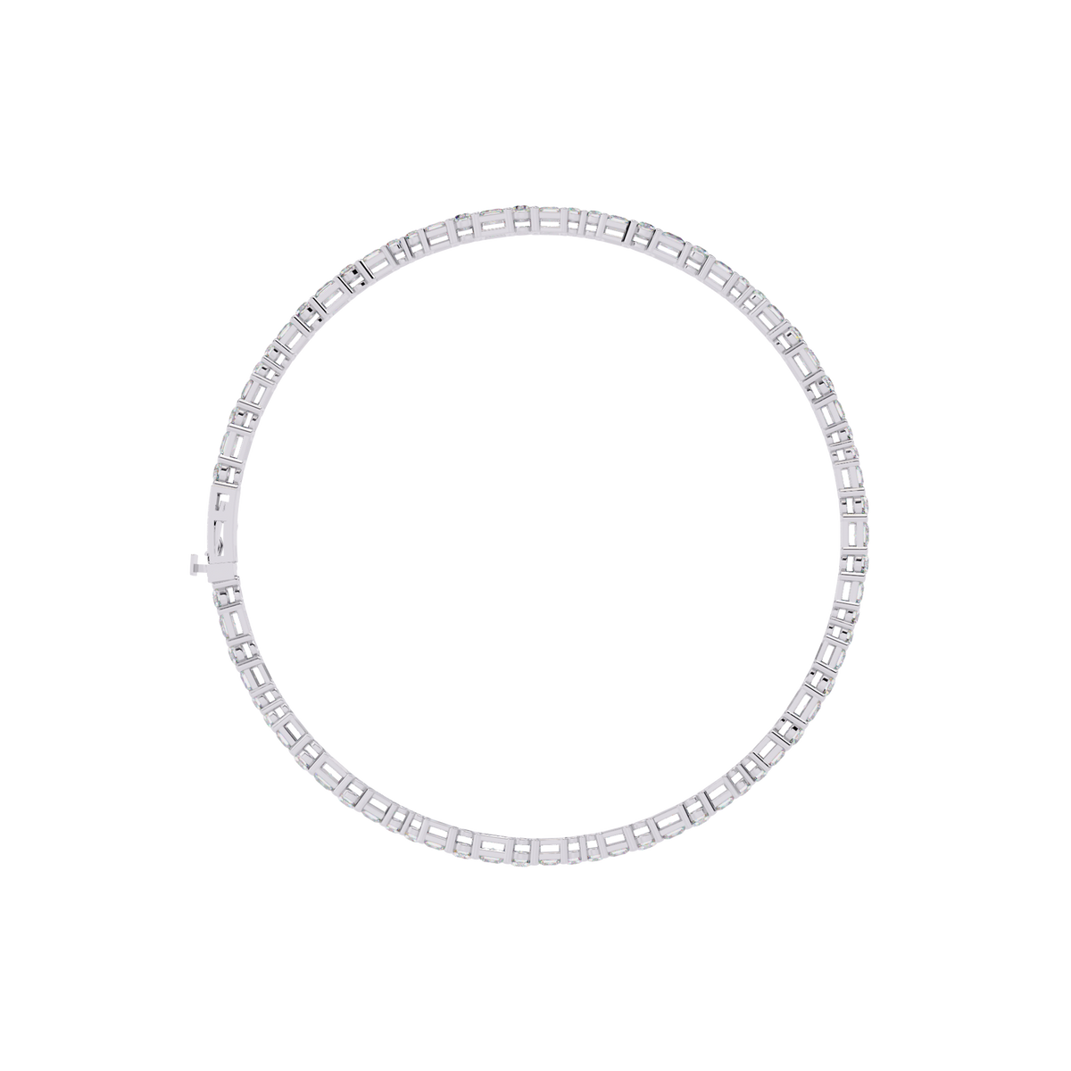 Round and princess-cut lab-grown diamond tennis bracelet in White Gold, circular profile showing the clasp – Lunéa Paris