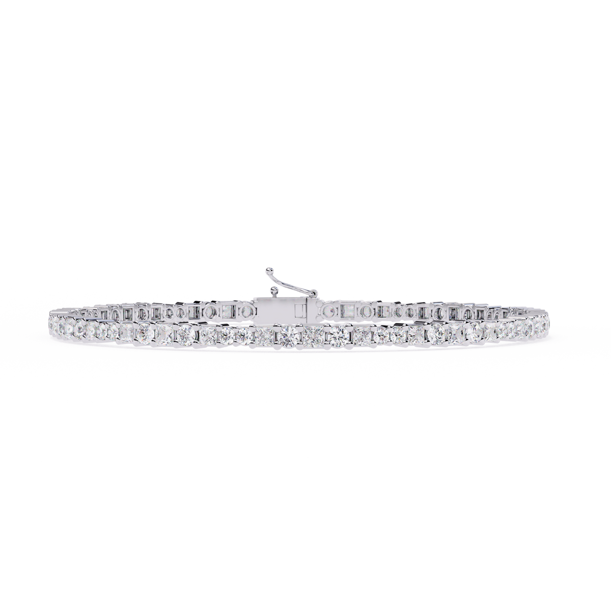 Round and princess-cut lab-grown diamond tennis bracelet in White Gold, front-facing flat view – Lunéa Paris