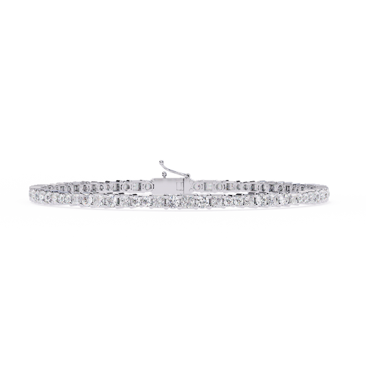 Round and princess-cut lab-grown diamond tennis bracelet in White Gold, front-facing flat view – Lunéa Paris