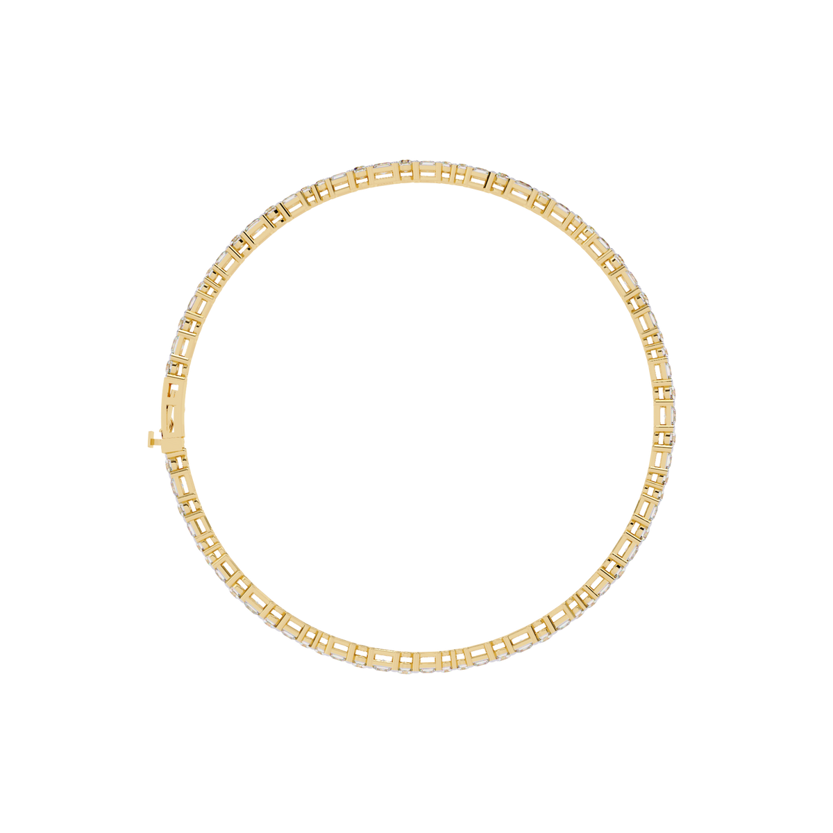 Round and princess-cut lab-grown diamond tennis bracelet in Yellow Gold, circular profile showing the clasp – Lunéa Paris