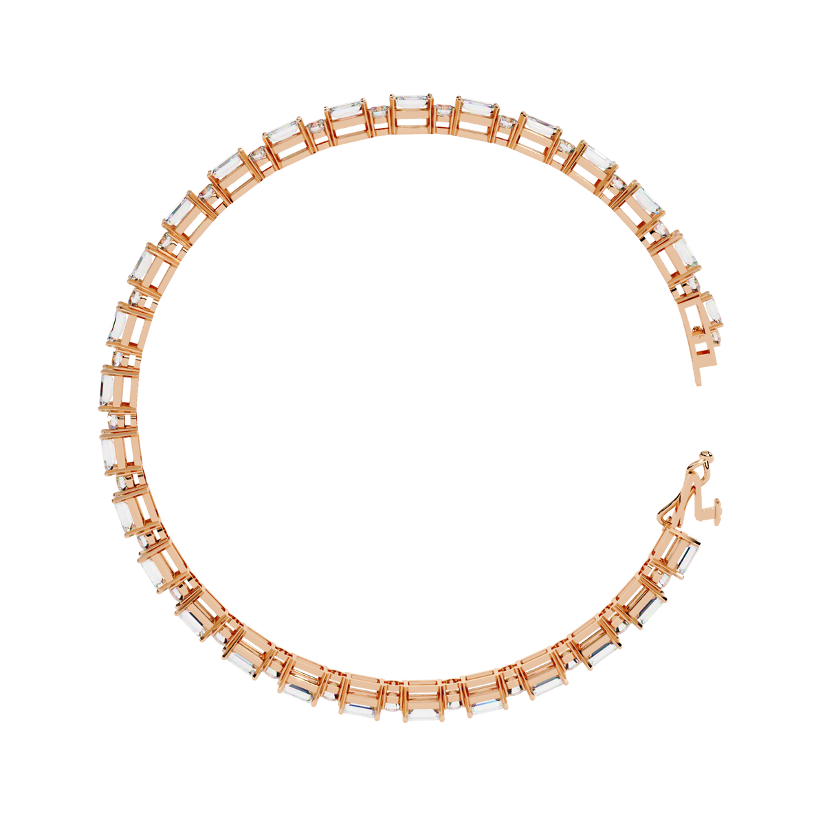 5.1 CTW alternating emerald and round lab-grown diamond tennis bracelet in Rose Gold, circular side profile – Lunéa Paris