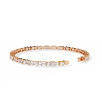 5.1 CTW alternating emerald and round lab-grown diamond tennis bracelet in Rose Gold, front-facing flat view – Lunéa Paris