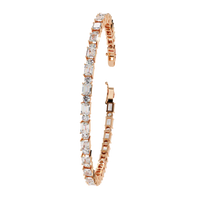 5.1 CTW alternating emerald and round lab-grown diamond tennis bracelet in Rose Gold, upright profile with clasp open – Lunéa Paris