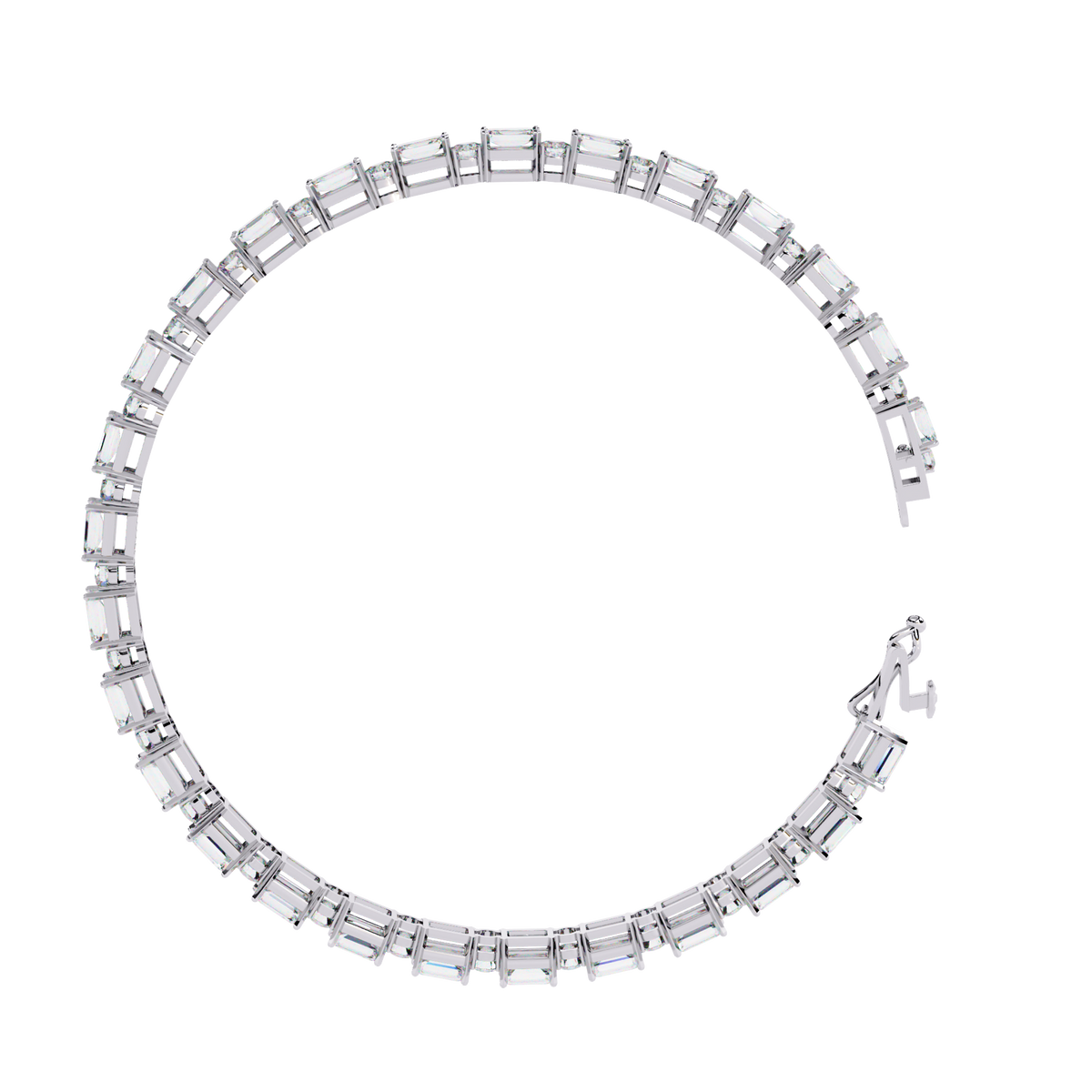 5.1 CTW alternating emerald and round lab-grown diamond tennis bracelet in White Gold, circular side profile – Lunéa Paris