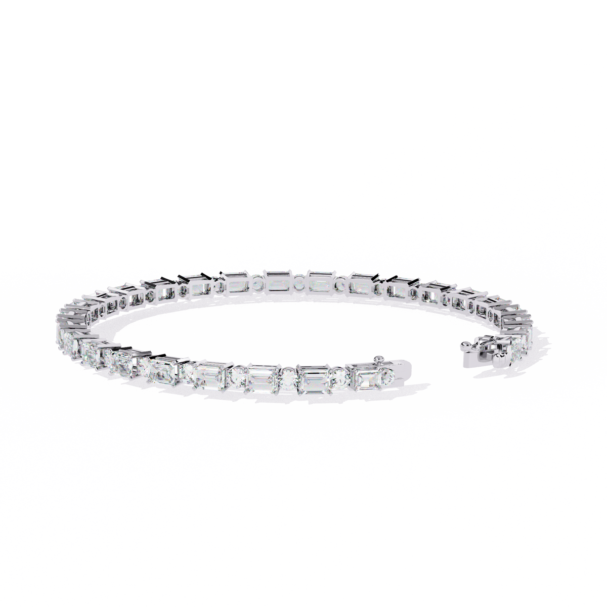 5.1 CTW alternating emerald and round lab-grown diamond tennis bracelet in White Gold, front-facing flat view – Lunéa Paris