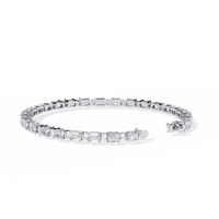 5.1 CTW alternating emerald and round lab-grown diamond tennis bracelet in White Gold, front-facing flat view – Lunéa Paris