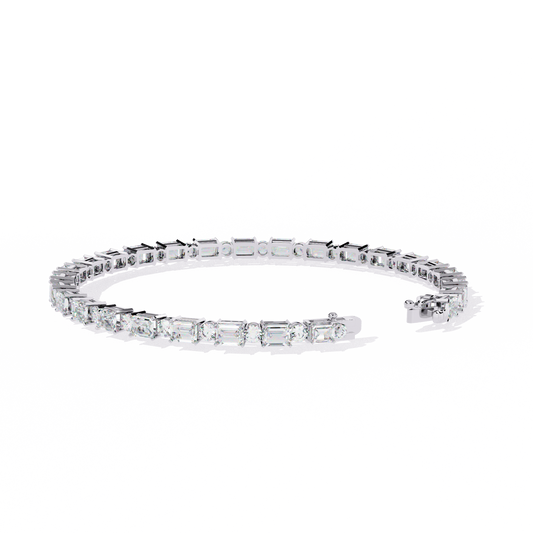 5.1 CTW alternating emerald and round lab-grown diamond tennis bracelet in White Gold, front-facing flat view – Lunéa Paris