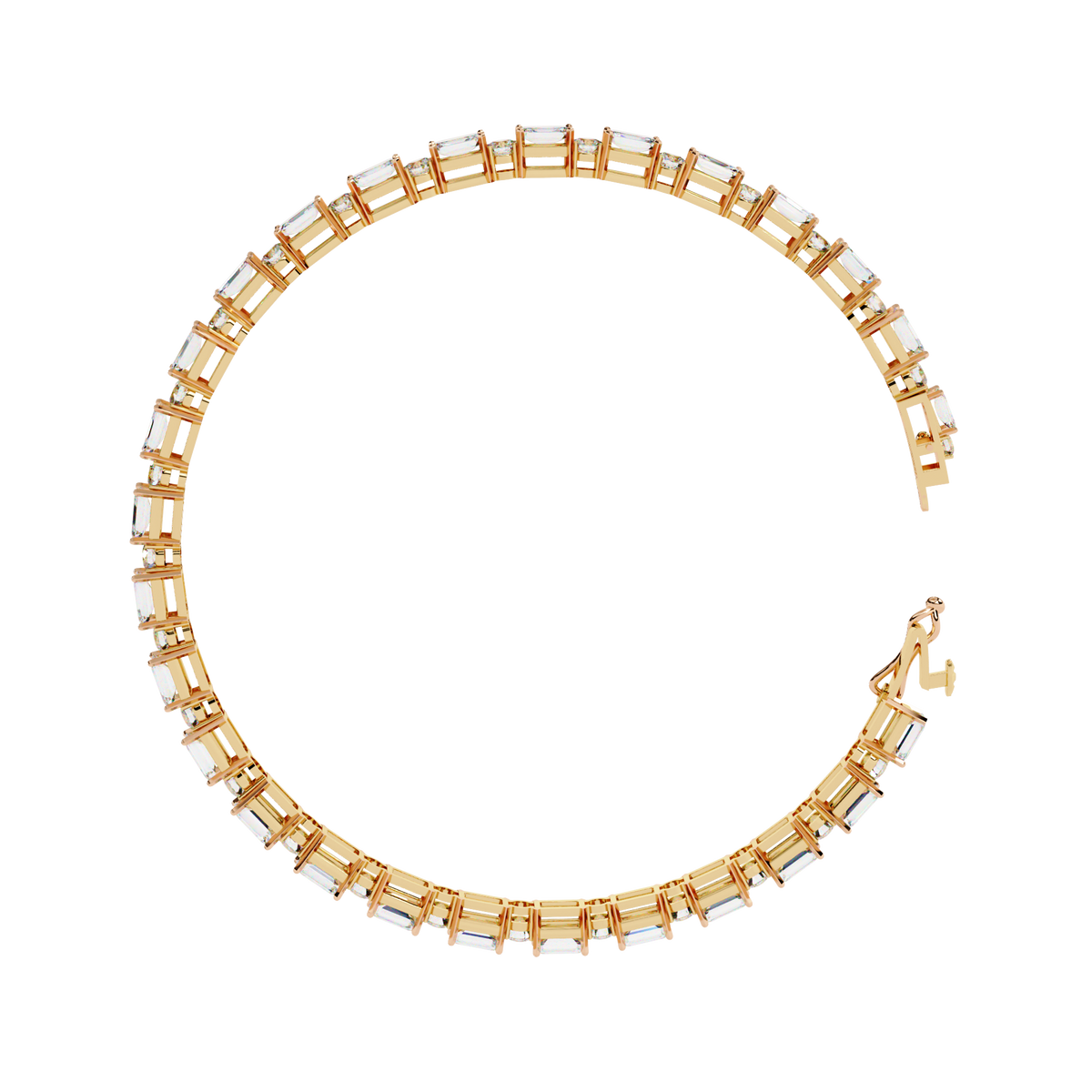 5.1 CTW alternating emerald and round lab-grown diamond tennis bracelet in Yellow Gold, circular side profile – Lunéa Paris