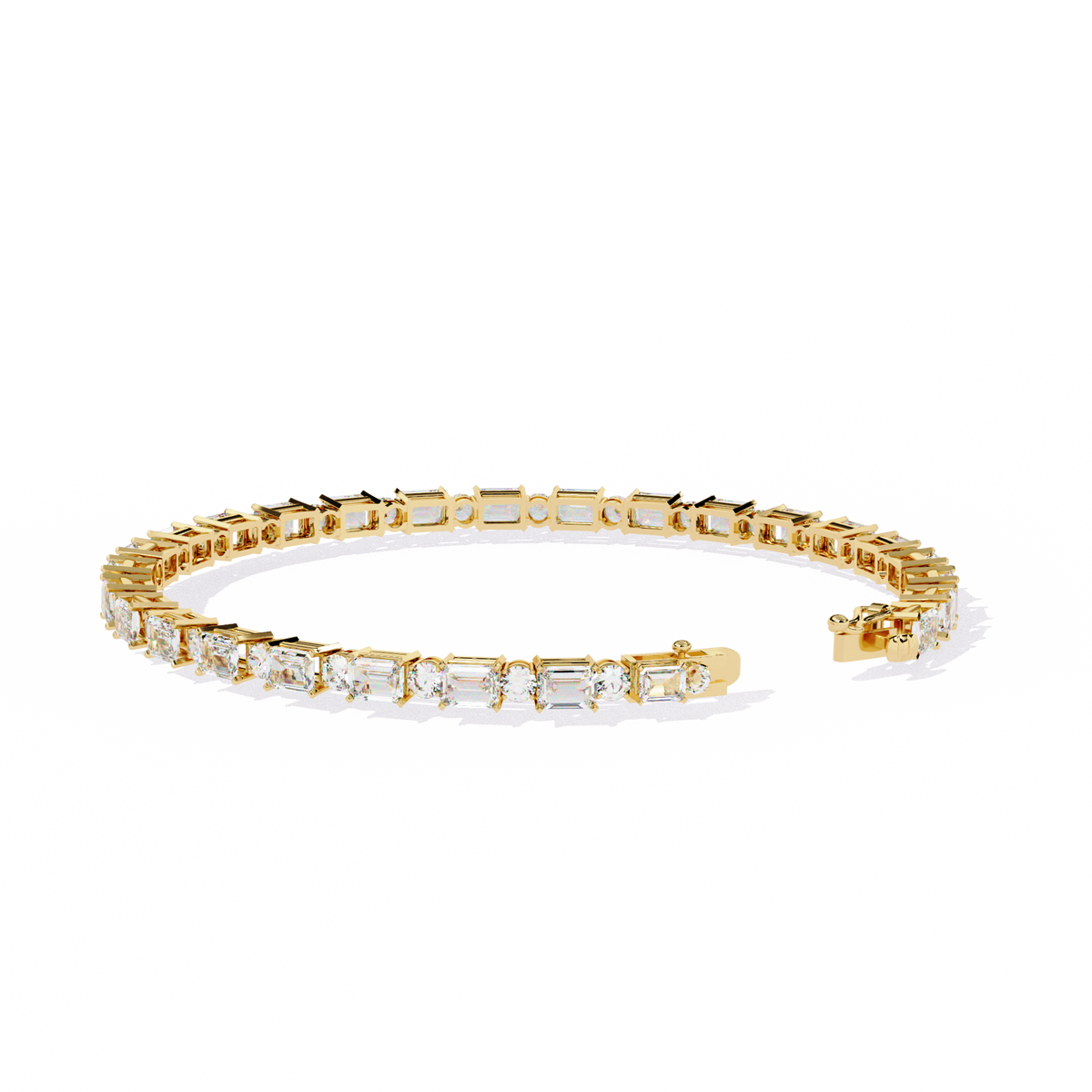 5.1 CTW alternating emerald and round lab-grown diamond tennis bracelet in Yellow Gold, front-facing flat view – Lunéa Paris