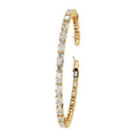 5.1 CTW alternating emerald and round lab-grown diamond tennis bracelet in Yellow Gold, upright profile with clasp open – Lunéa Paris