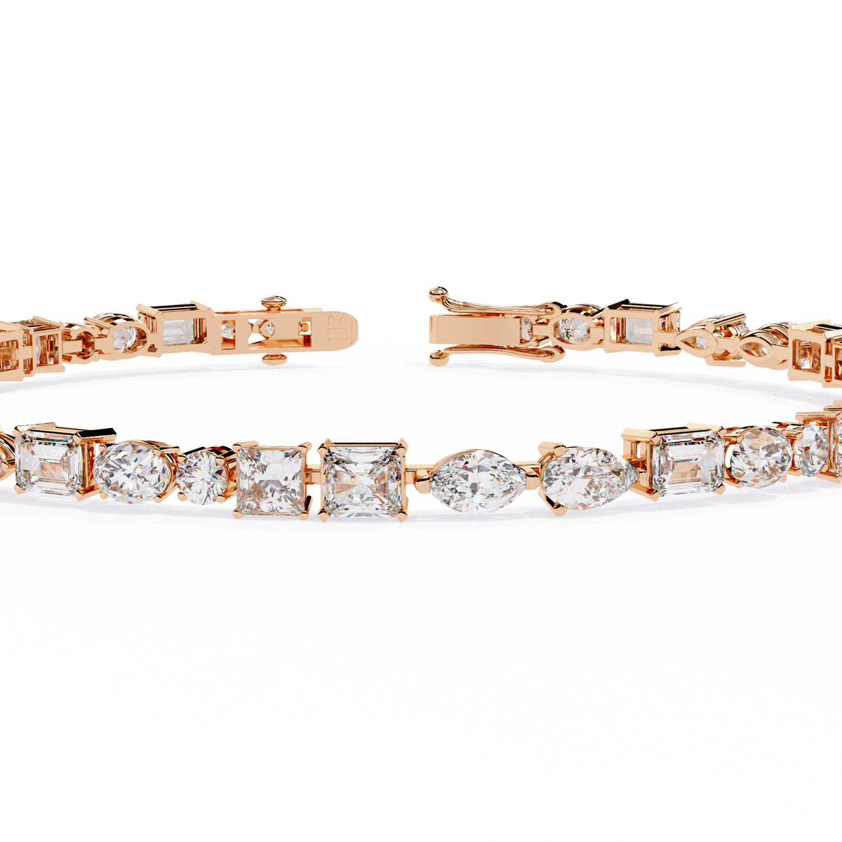 5.7 CTW multi-shape lab-grown diamond tennis bracelet in Rose Gold, close front detail – Lunéa Paris