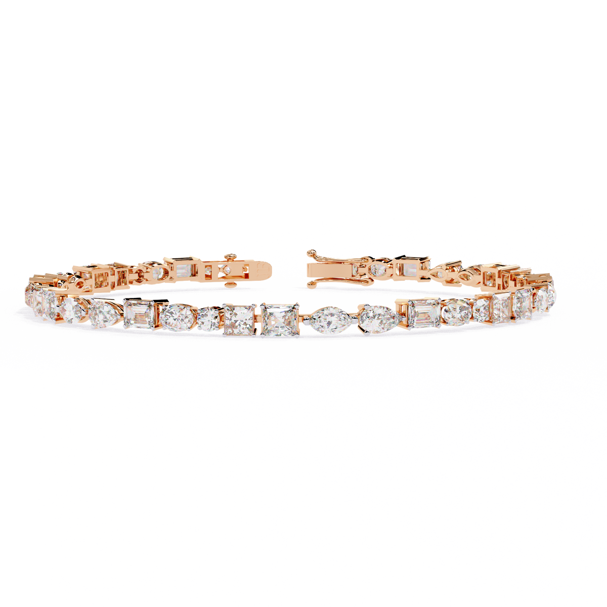 5.7 CTW multi-shape lab-grown diamond tennis bracelet in Rose Gold, front-facing flat view – Lunéa Paris