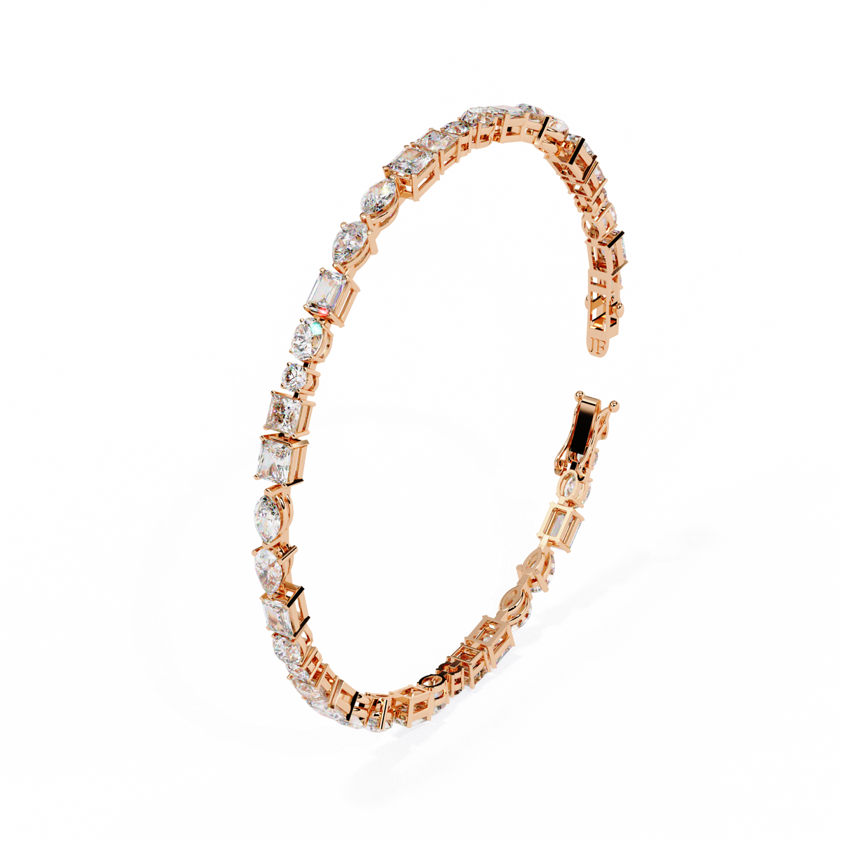5.7 CTW multi-shape lab-grown diamond tennis bracelet in Rose Gold, upright angled profile – Lunéa Paris