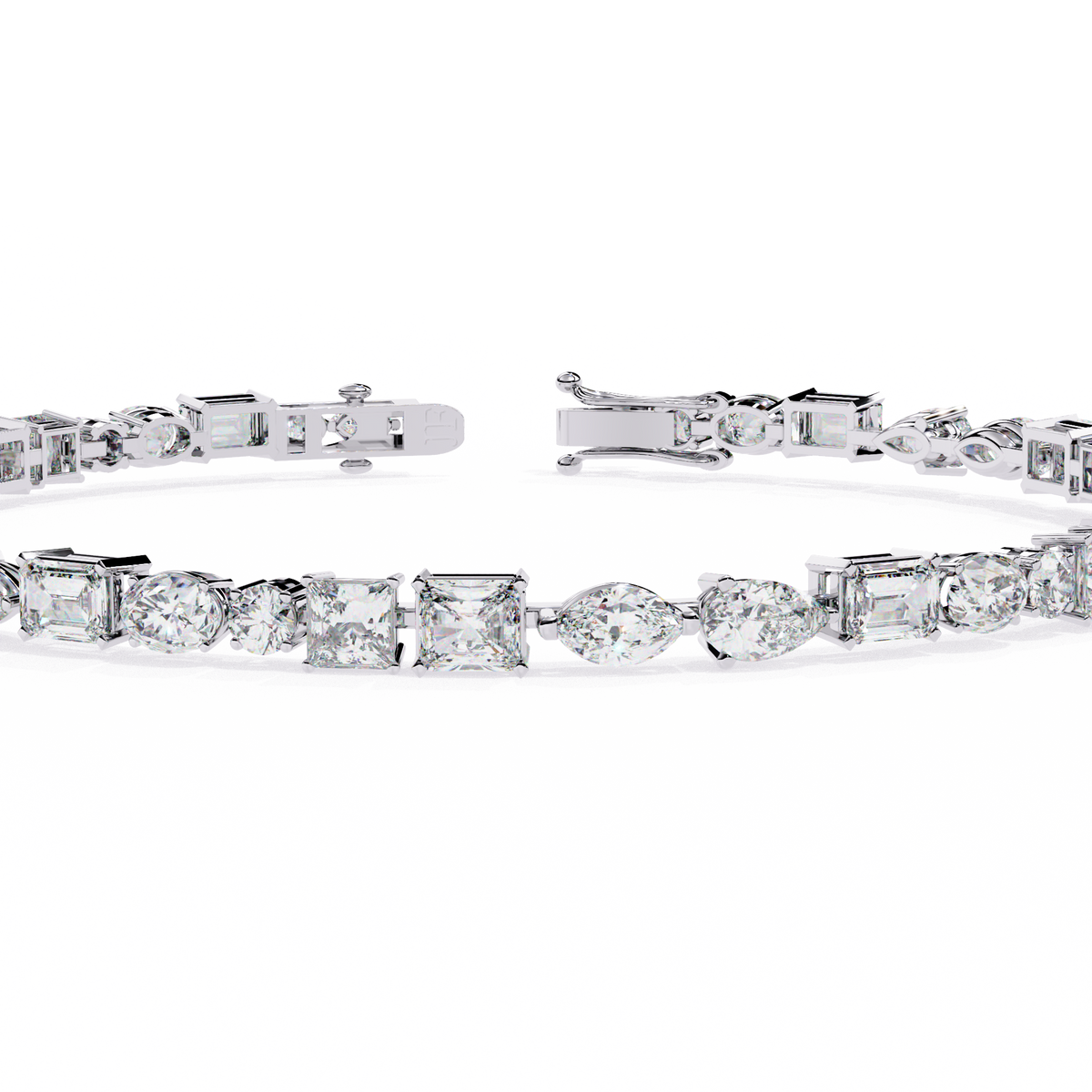 5.7 CTW multi-shape lab-grown diamond tennis bracelet in White Gold, close front detail – Lunéa Paris