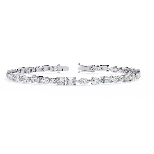 5.7 CTW multi-shape lab-grown diamond tennis bracelet in White Gold, front-facing flat view – Lunéa Paris