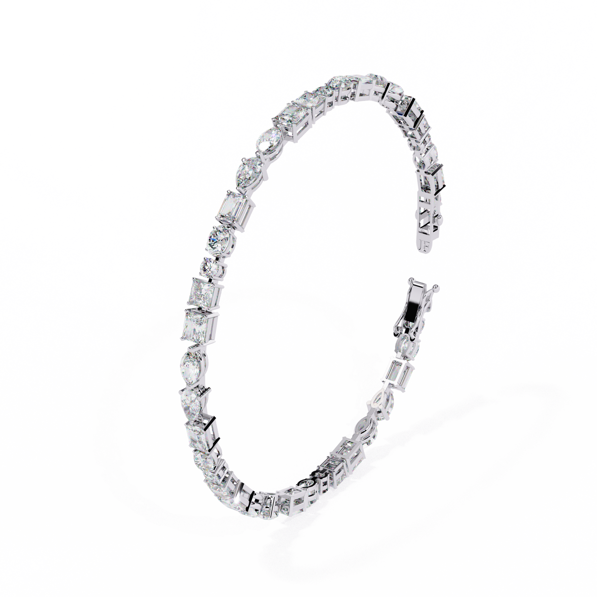 5.7 CTW multi-shape lab-grown diamond tennis bracelet in White Gold, upright angled profile – Lunéa Paris