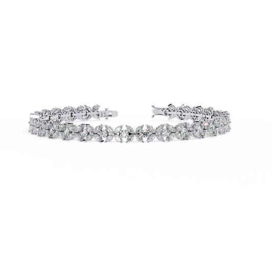6.3 CTW marquise and round floral lab-grown diamond tennis bracelet in White Gold, front-facing flat view – Lunéa Paris