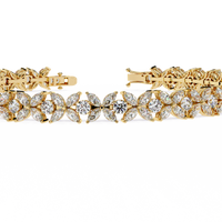 6.3 CTW marquise and round floral lab-grown diamond tennis bracelet in Yellow Gold, close front detail – Lunéa Paris