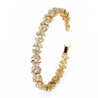 6.3 CTW marquise and round floral lab-grown diamond tennis bracelet in Yellow Gold, upright angled view – Lunéa Paris