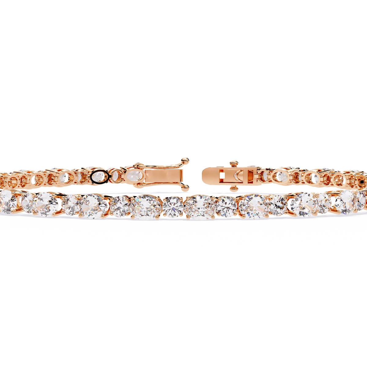 4.6 CTW alternating oval and round lab-grown diamond tennis bracelet in Rose Gold, close front detail – Lunéa Paris