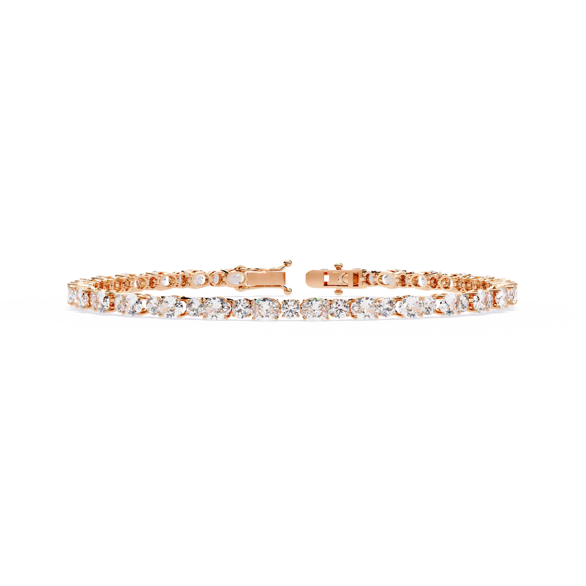 4.6 CTW alternating oval and round lab-grown diamond tennis bracelet in Rose Gold, front-facing flat view – Lunéa Paris