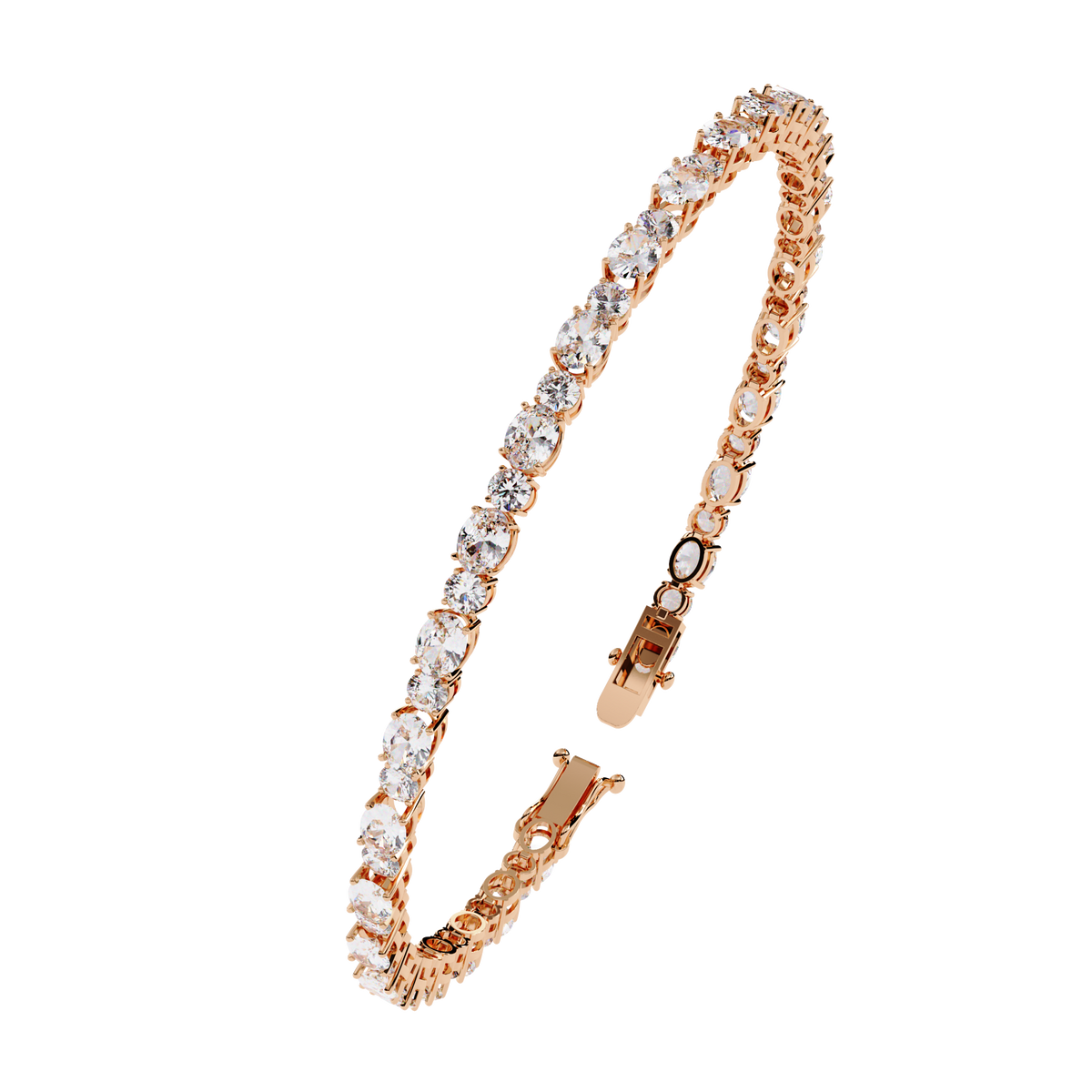 4.6 CTW alternating oval and round lab-grown diamond tennis bracelet in Rose Gold, upright angled view – Lunéa Paris