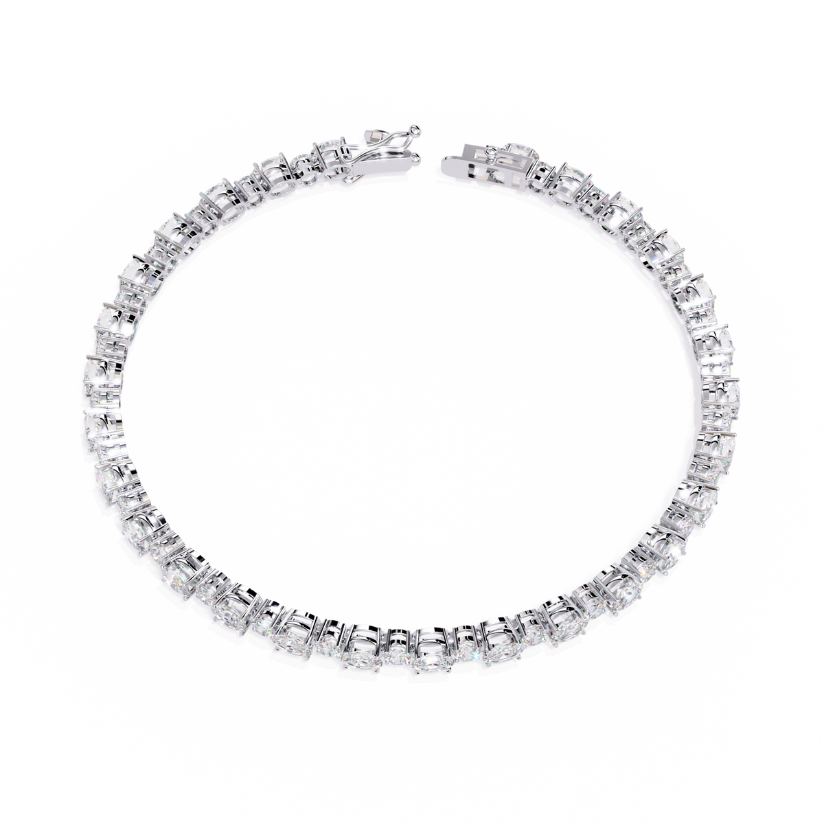 4.6 CTW alternating oval and round lab-grown diamond tennis bracelet in White Gold, circular profile view – Lunéa Paris