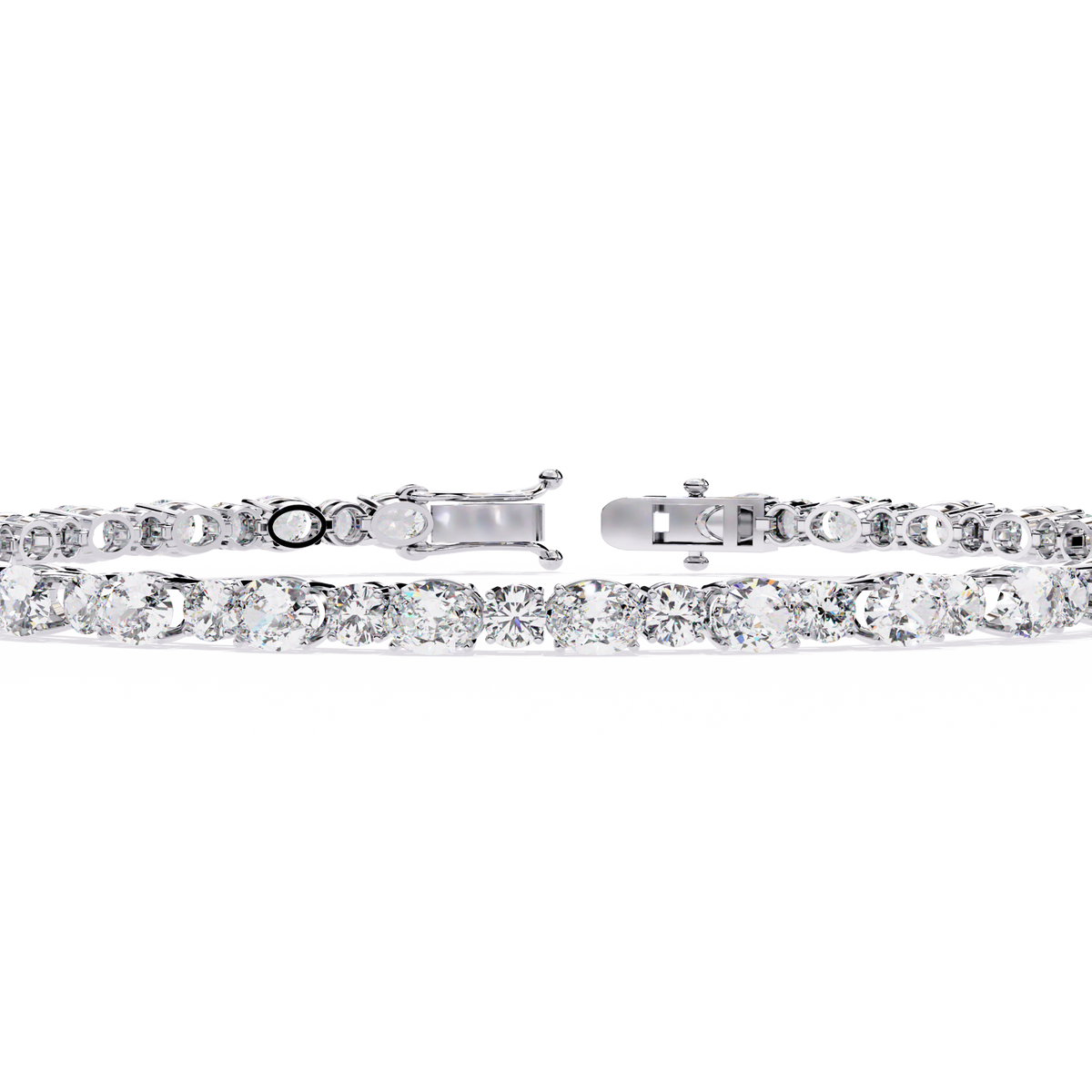 4.6 CTW alternating oval and round lab-grown diamond tennis bracelet in White Gold, close front detail – Lunéa Paris