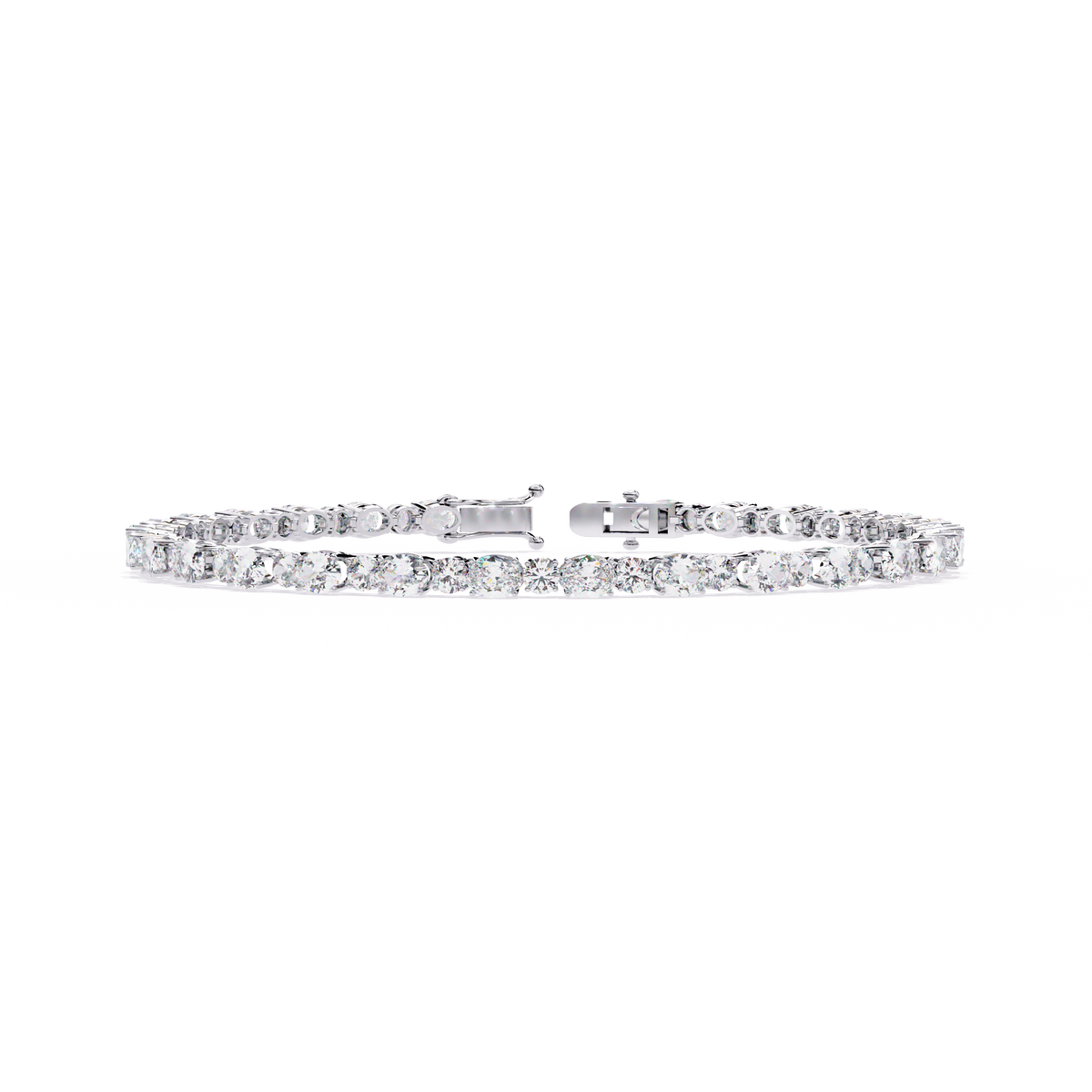 4.6 CTW alternating oval and round lab-grown diamond tennis bracelet in White Gold, front-facing flat view – Lunéa Paris