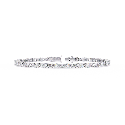 4.6 CTW alternating oval and round lab-grown diamond tennis bracelet in White Gold, front-facing flat view – Lunéa Paris