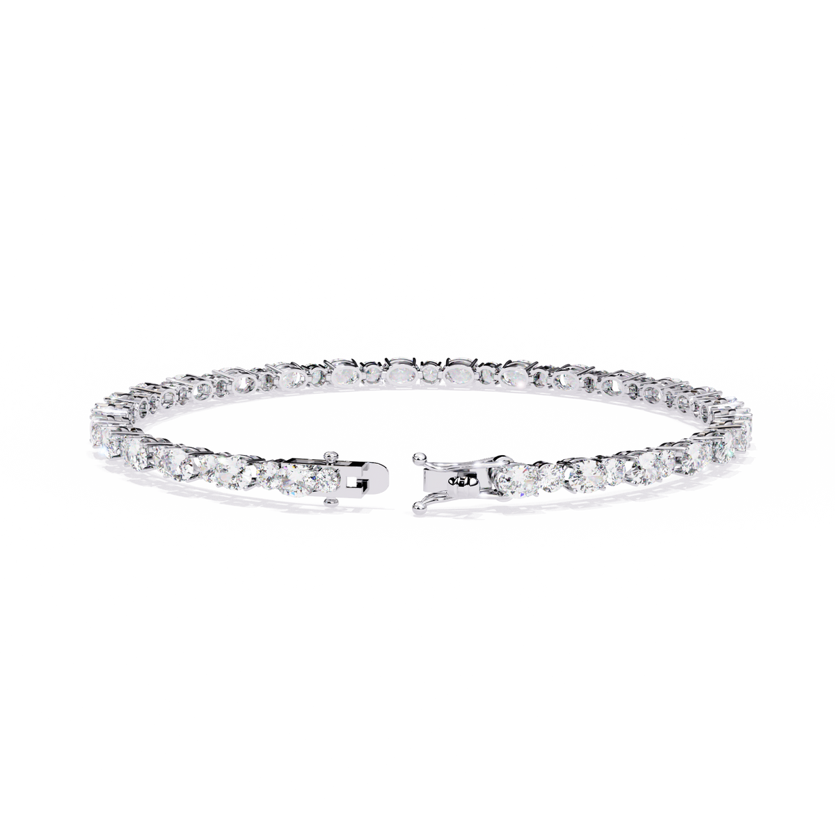 4.6 CTW alternating oval and round lab-grown diamond tennis bracelet in White Gold, rear clasp-side view – Lunéa Paris