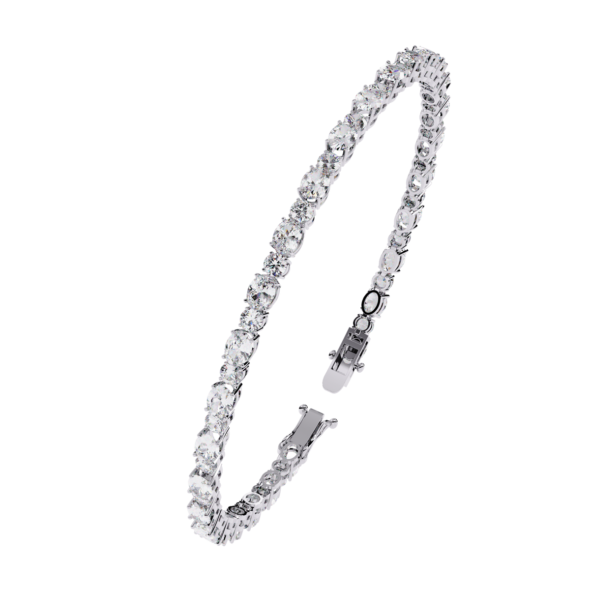 4.6 CTW alternating oval and round lab-grown diamond tennis bracelet in White Gold, upright angled view – Lunéa Paris