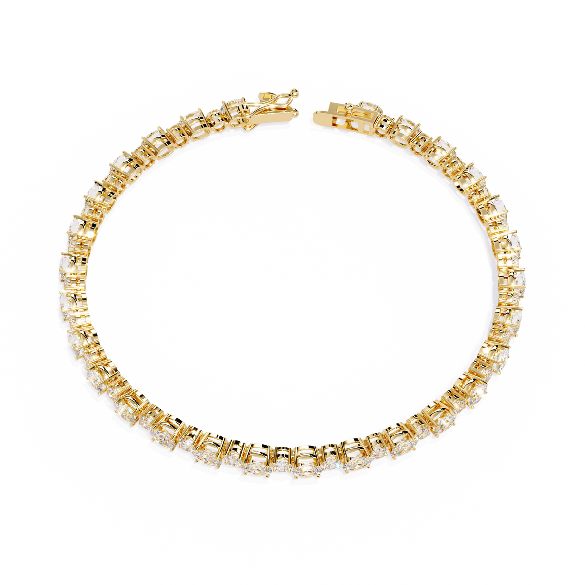 4.6 CTW alternating oval and round lab-grown diamond tennis bracelet in Yellow Gold, circular profile view – Lunéa Paris