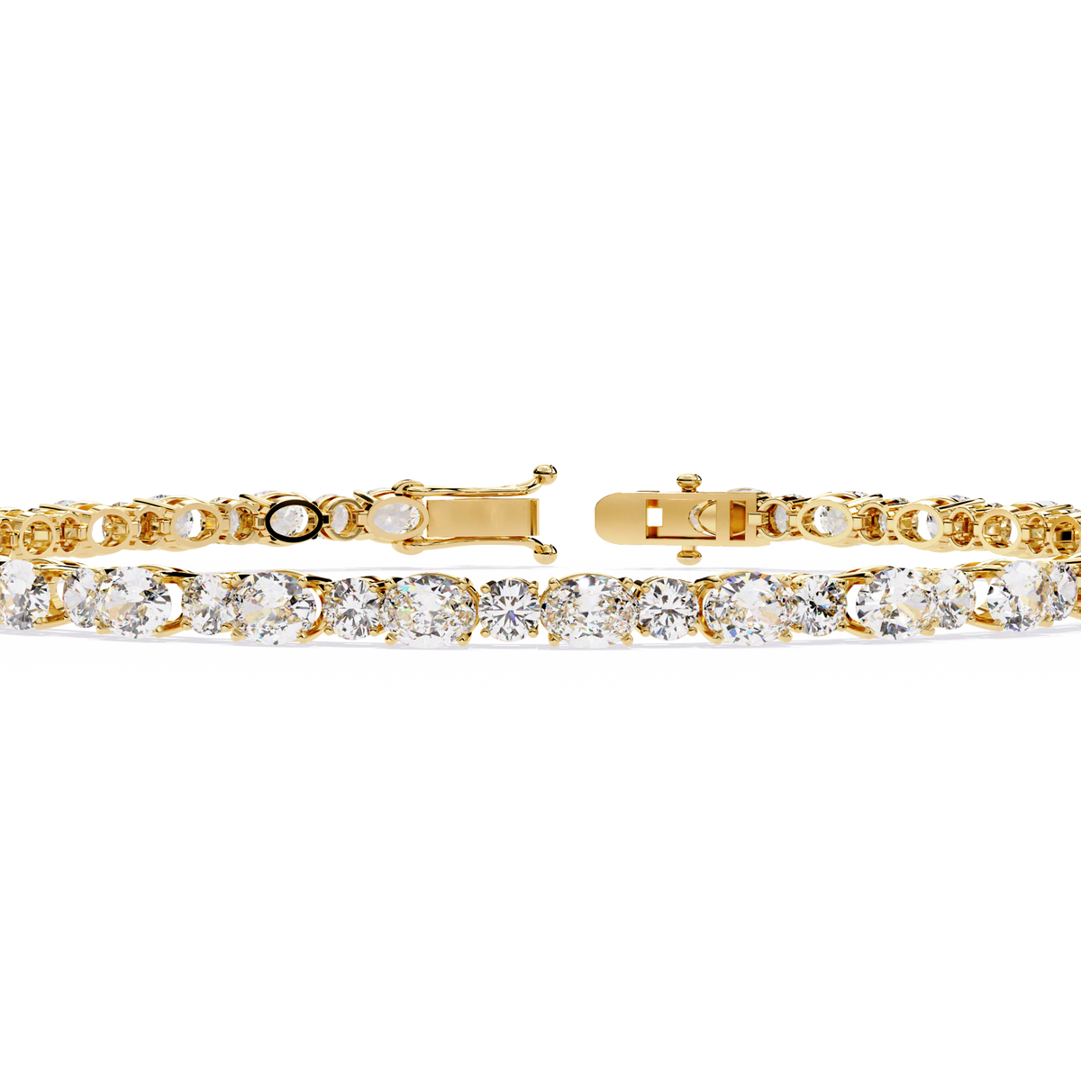 4.6 CTW alternating oval and round lab-grown diamond tennis bracelet in Yellow Gold, close front detail – Lunéa Paris