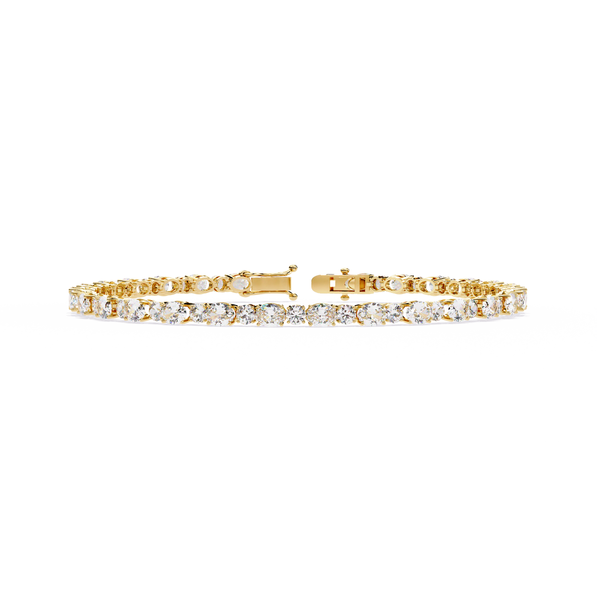 4.6 CTW alternating oval and round lab-grown diamond tennis bracelet in Yellow Gold, front-facing flat view – Lunéa Paris
