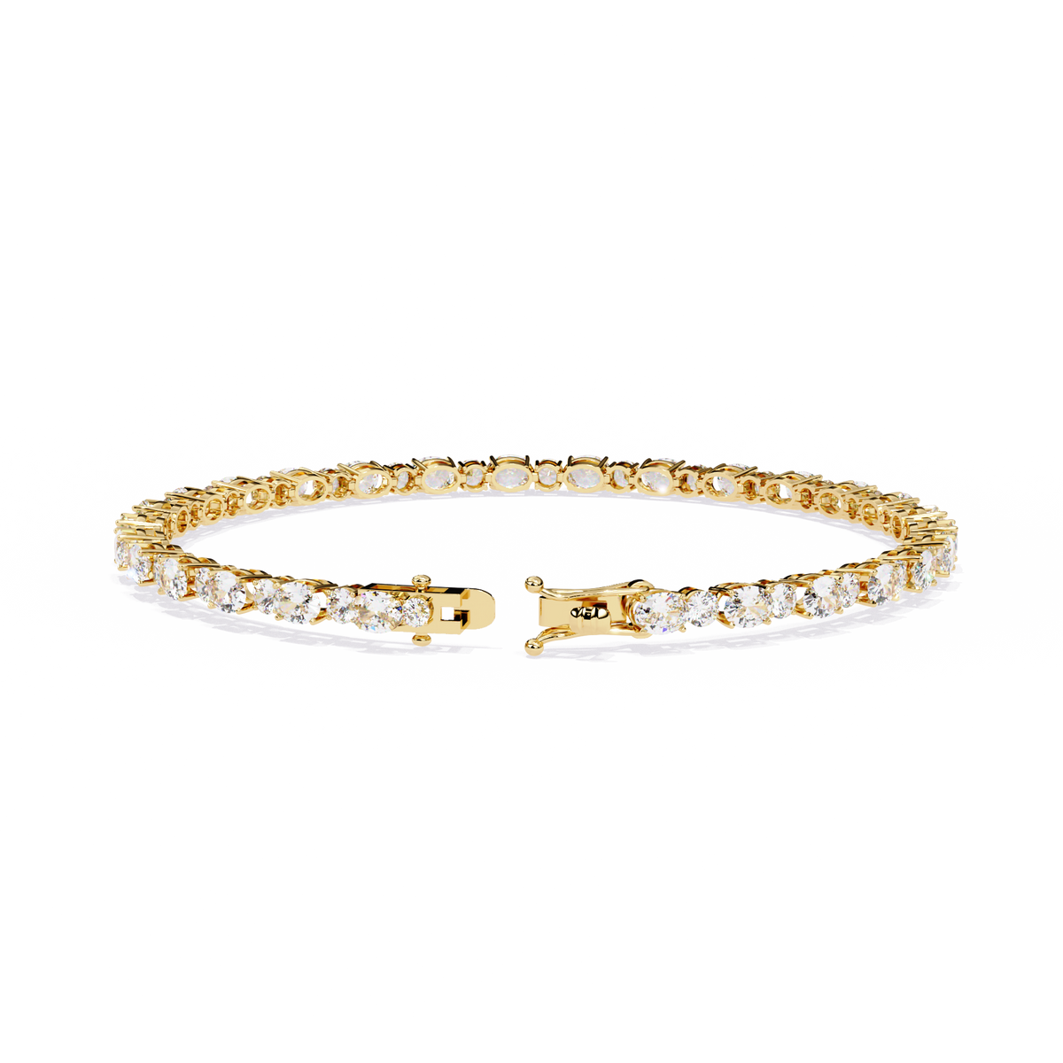 4.6 CTW alternating oval and round lab-grown diamond tennis bracelet in Yellow Gold, rear clasp-side view – Lunéa Paris